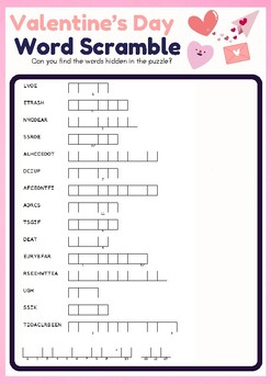 Preview of Valentine’s Day Word scramble puzzle worksheet activity