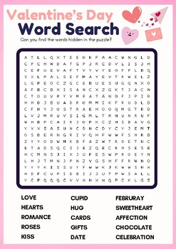 Preview of Valentine’s Day Word search puzzle worksheet activity