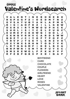 valentine s day wordsearch b w medium difficulty by jd s art bank