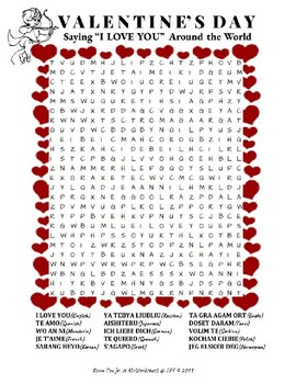 Preview of Valentine's Day I Love You Wordsearch Worksheet Puzzle