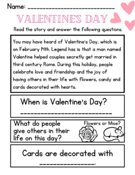 Preview of Valentine's Day Worksheet