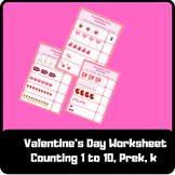 Valentine's Day Worksheet Counting 1 to 10, Prek, k