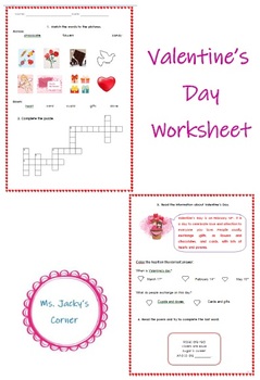 Preview of Valentine's Day Worksheet. Reading and Vocabulary.