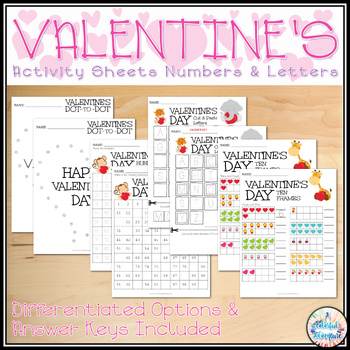 Preview of Valentine's NO PREP Math and Literacy Worksheets for Pre-K, Kinder, and Daycare