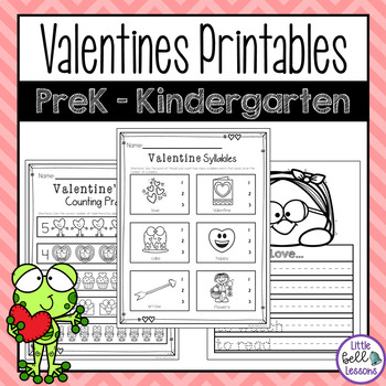 Preview of Valentine's Day Worksheets and Printables for PreK and Kindergarten