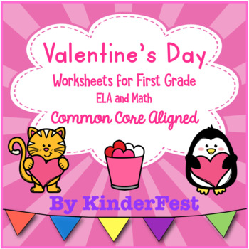 Preview of Valentine's Day Worksheets for First Grade - ELA and Math