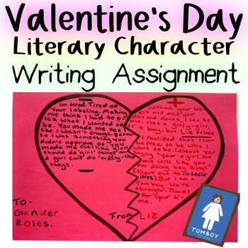 Preview of Valentine's Day Writing Assignment Middle School Character Breakup Letters 