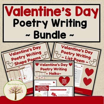 Preview of Valentine's Day Writing No Prep Poetry Bundle Shape, List and Haiku Poems