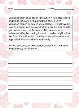 Preview of Valentine's Day Writing Prompt Based on St. Valentine! How to Show Kindness