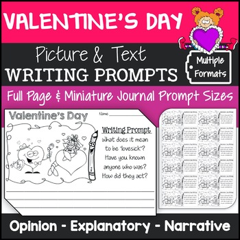 Preview of Valentine's Day Writing Prompts with Pictures | Valentine's Day Journal Prompts