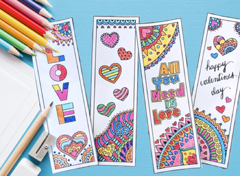 valentine s day zentangle bookmarks by calico cat designs tpt