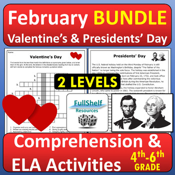 Preview of Valentine's Day and Presidents' Day February Reading Comprehension BUNDLE