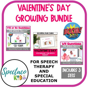 Preview of Valentine's Day basic concepts bundle for Speech therapy wh questions boom cards
