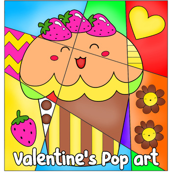 Preview of Valentine's Day cake Coloring Pages : Fun Valentines Pop Art - Coloring Activity