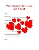 Valentine's Day classroom party sign up sheet