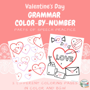 Preview of Valentine's Day color-by-number Grammar Worksheets