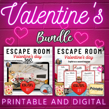 Preview of Valentine's Day escape rooms bundle digital+printable ESL Intermediate