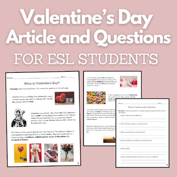 Preview of Valentine's Day for ESL Students: 2-Page Article and Questions