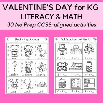 Preview of Valentine's Day for Kindergarten: Literacy and Math