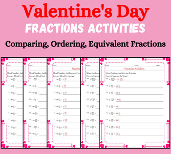 Preview of Valentine's Day fractions activities Comparing, Ordering, Equivalent Fractions