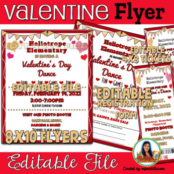 Preview of Valentine's Day fundraiser Event Flyer & Registration Form Editable PTA, PTO