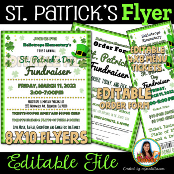 Preview of Saint Patick's Day fundraiser Event Flyer & Registration Form Editable PTA, PTO