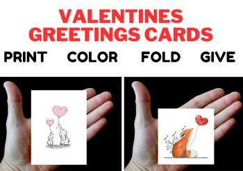 Preview of Valentine's Day, Greeting Cards, print, color, fold & give away. A5 size cards
