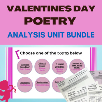 Preview of Valentine's Day poetry analysis BUNDLE - theme, tone, diction