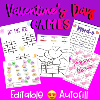Preview of Valentine's Day reading games EDITABLE AUTOFILL phonics fluency centers QUICK