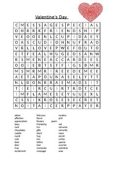 Preview of Valentine's Day Word Search - SECRET MESSAGE INSIDE!