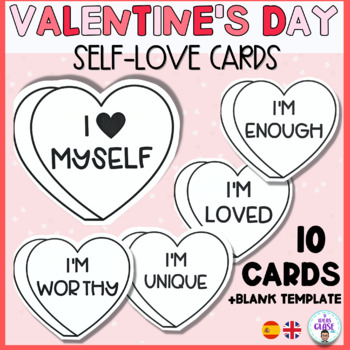 Preview of Valentine's Day self-love affirmation cards- bilingual