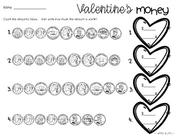Valentine's Day: Differentiated Money Practice Worksheet by Beached Bum ...