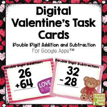 Preview of Valentine's Double Digit Addition and Subtraction Digital Task Cards