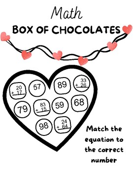 Preview of Valentine's Double Digit Math Activity - Chocolate Math Craft - Addition