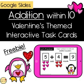 Preview of Valentine's FREEBIE! Digital Interactive Addition Task Cards | Google Slides