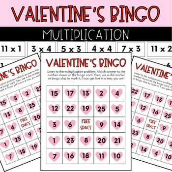 Valentine's February Multiplication Math Bingo by Ms C in Second