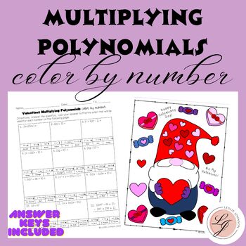 Preview of Valentine's Gnome Multiplying Polynomials Color by Number
