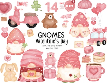 Preview of Valentine's Gnomes clipart, Gnomes ,love , Animal, Instant Digital Download