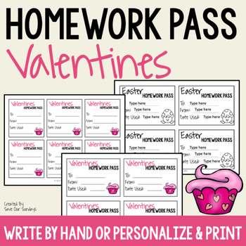 Preview of Valentine's Day Homework Pass - No homework pass for Valentine's, editable