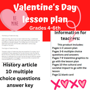 Preview of Valentine's Lesson plan for 4th, 5th, 6th-Lesson, nonfiction article & questions