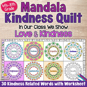 Preview of Valentine's HEART MANDALA COLORING PAGES Kindness Day Quilt 4th 5th 6th 7th