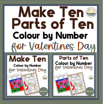 Preview of Valentine's Make 10 & Parts of 10 Color-by-Code Math Stations Worksheet Bundle