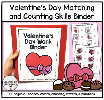 Preview of Valentine's Matching & Counting Work Binder (Colors, Shapes, Numbers, Letters)