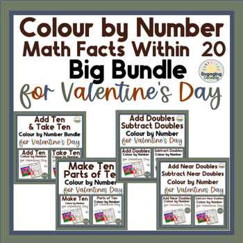 Preview of Valentine's Math Facts Within 20 Color-by-Code Bundle for Differentiated Math