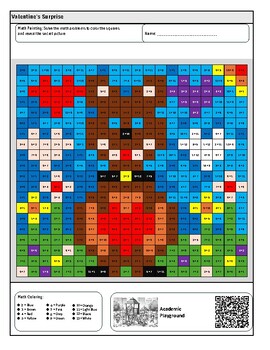 Preview of Valentine's Math Secret Image Color-by-Code Worksheet (Addition to 13)