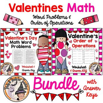 Preview of Valentine's Math Word Problems & Order of Operations BUNDLE with Keys