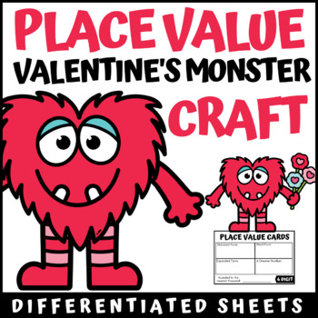 Preview of Valentine's Monster Craft | Valentine's Math Activity | Place Value Craft