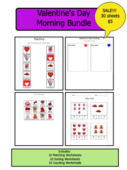 Preview of Valentine's Morning Bundle: Match, Count and Sort