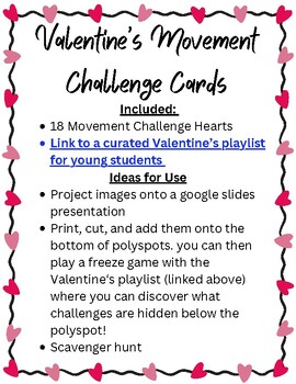 Preview of Valentine's Movement Challenge Cards + Musical Playlist
