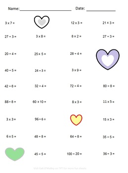 Preview of Valentine's Multiplication & Division Practice 2